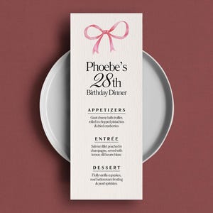 Modèle de menu d'anniversaire minimaliste SPARKLE & SIP | Menu moderne du dîner d'anniversaire | Papeterie pour noeud | Téléchargement numérique | Modèle de toile | Bricolage
