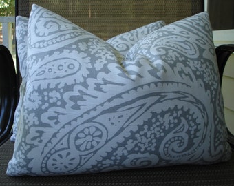 Paisley Lumbar Pillow Covers One Pair 12 x 16 Grey and White Pillows Handmade Paisley Pillows Kidney Pillows Home Decor Throw Pillows