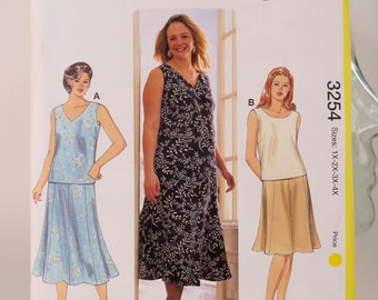 Womens Top Pattern Skirt Pattern Kwik Sew 3254 Size 1X-2X-3X-4X Plus Size Pattern Uncut Pattern FF Clothing Pattern Free Shipping