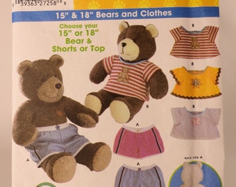 Sew A Bear Pattern 15" Bear Pattern 18" Bear Pattern Bear Doll Clothing Simplicity 5278 Uncut Pattern FF Craft Pattern Free Shipping