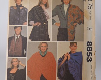 Cape Pattern Cover Up Pattern Shawl Pattern Scarf Pattern McCalls 8853 One Size Uncut Pattern FF Accessory Pattern Free Shipping