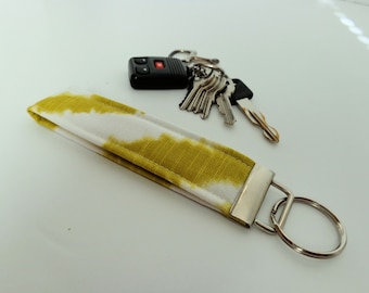 Key Fob Wristlet Key Fob Key Chain Key Ring Fabric Key Fob Key Accessory Chartreuse and White Key Ring 1 1/4" Wide Key Ring Gift Free Ship