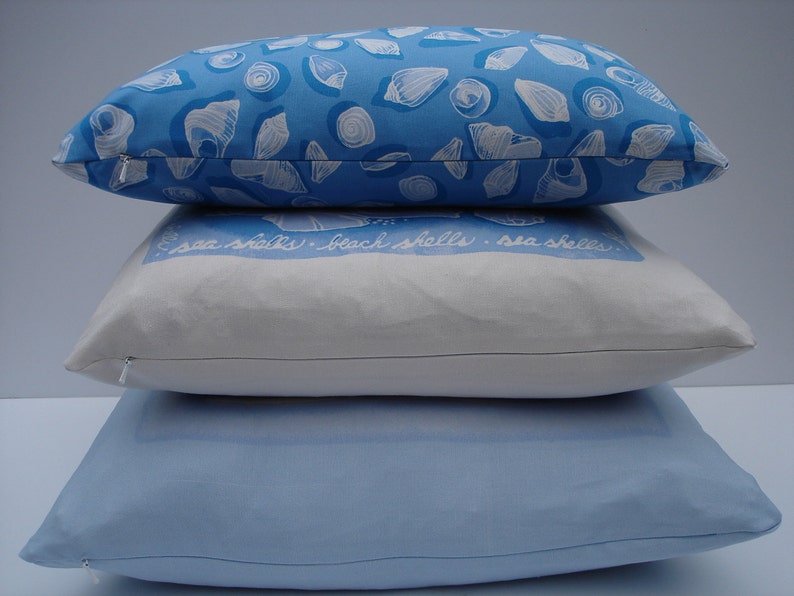 Sea Shell Pillow Covers Set of 3 Pillows 20 x 20 18 x 18 12 x 18 Blue and White Pillows Nautical Pillows Decoative Throw Pillows Accent image 3