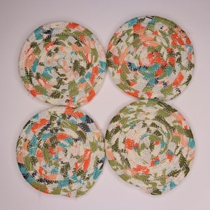Fabric Wrapped Clothesline Coasters Set Of 4 Colorful Fabric Coasters 4 Round Coasters Rope Coasters Fabric Coasters Free Shipping