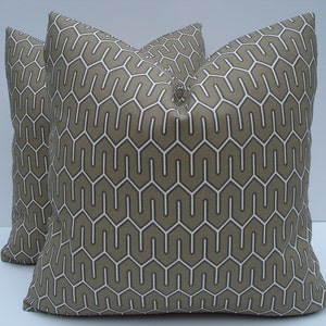 Outdoor Pillow Covers Indoor Outdoor Fabric Geometric Pillows One Pair 18 x 18 Pillows Beige Pillows Decorative Throw Pillows Toss Pillows