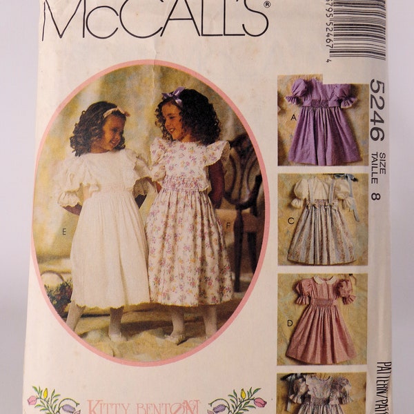 Girls Dress Pattern Girls Smocked Dress Pattern McCalls 5246 Girls Size 8 Girls Clothing Pattern Kitty Benton Gourmet Sewing Free Shipping