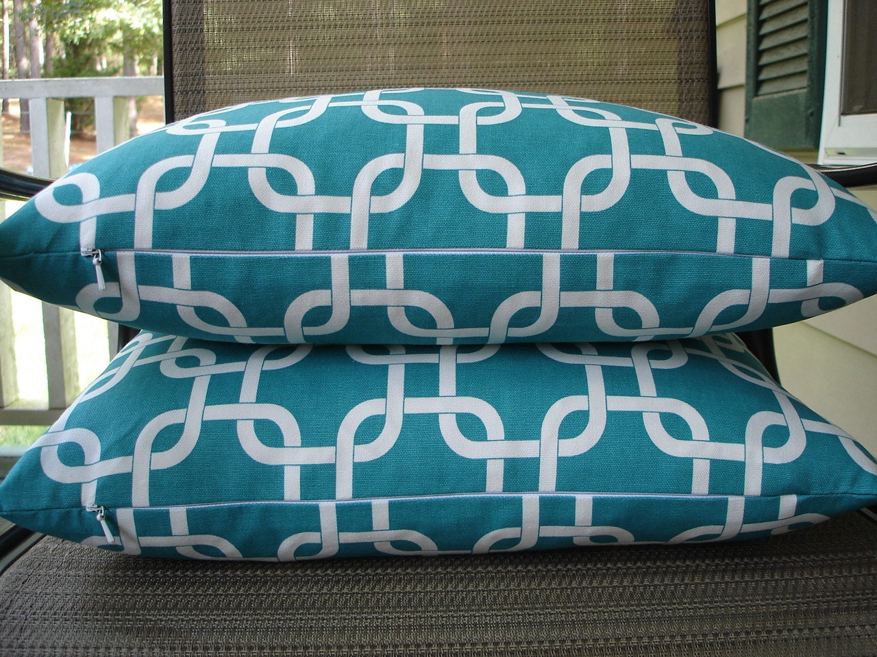 Teal Geometric Pillow Covers One Pair 18 X 18 Handmade Teal Etsy
