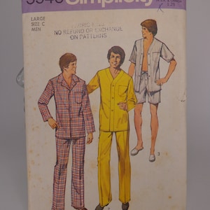 Mens Pajamas Pattern Mens Sleepwear Pattern Simplicity 5946 Size Large Size 42-44 Mens Pattern Free Shipping