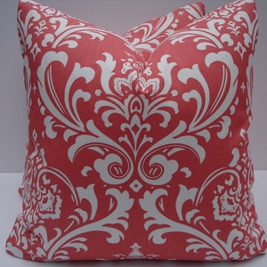 Damask Pillow Covers Coral and White Pillows One Pair 18 x 18 Handmade Decorative Throw Pillows Toss Pillows Accent Pillows Accent Pillows image 1