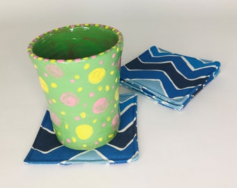 Coasters Mug Rugs Set of 4 Coaster Set Mug Rug Set Fabric Coasters Hostess Gift Housewarming Gift Reversible Coasters Blue Coasters