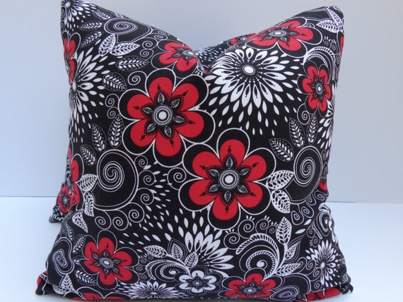 Modern Floral Pillow Covers One Pair 16 X 16 Handmade Red 