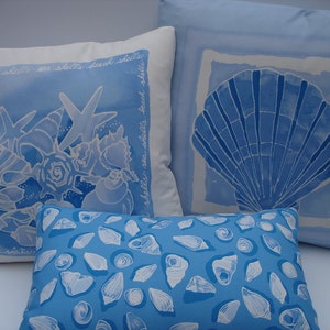 Sea Shell Pillow Covers Set of 3 Pillows 20 x 20 18 x 18 12 x 18 Blue and White Pillows Nautical Pillows Decoative Throw Pillows Accent image 5
