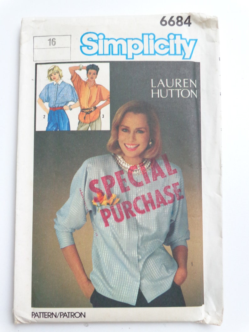 Vintage Simplicity 6684 Size 16 Uncut Pattern FF Blouse Pattern Womens Pattern Clothing Pattern Top Pattern Free Shipping image 1