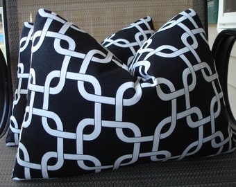 Geometric Pillow Covers One Pair 12 x 16 Black and White Handmade Decorative Throw Pillows Lumbar Pillows Accent Pillows Kidney Pillows