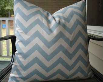 Chevron Pillow Covers One Pair 18 x 18 Light Blue and Off White Pillows Handmade Zig Zag Pillows Home Decor Decorative Throw Pillows