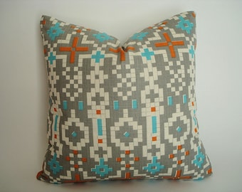 One Pillow Cover 18 x 18 Pillow Cover Gray Orange Teal Off White Pillow Cover Throw Pillow Toss Pillow Accent Pillow Decorative Pillow Sham