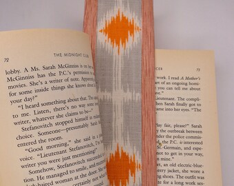 Bookmark Fabric Bookmark Orange and Gray Ikat Bookmark Gift for Booklover Handmade Bookmark Stocking Stuffer Gift Idea Free Shipping