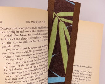 Bookmark Fabric Bookmark Green Brown Palm Leaf Print Bookmark Gift for Booklover Handmade Bookmark Stocking Stuffer Gift Idea Free Shipping