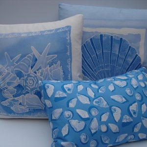 Sea Shell Pillow Covers Set of 3 Pillows 20 x 20 18 x 18 12 x 18 Blue and White Pillows Nautical Pillows Decoative Throw Pillows Accent image 1