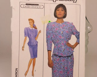 Womens 2 Piece Dress Pattern Simplicity 9038 Size 10 Pattern Bust Size 32 1/2" Uncut Pattern FF Two Piece Dress 1980s Dress Pattern