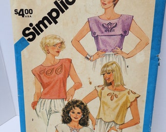 Simplicity 6409 Top Pattern Womens Pattern Vintage 1980s Pattern Size 10-12 Pattern Embroidered Top Cut Work Top Uncut Pattern FF Free Ship