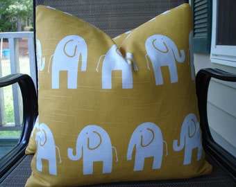 Elephant Pillow Covers One Pair 16 x 16 Yellow and White Handmade Home Decor Pair Yellow Pillows Kids Pillows Whimsical Pillows Throw PIllow