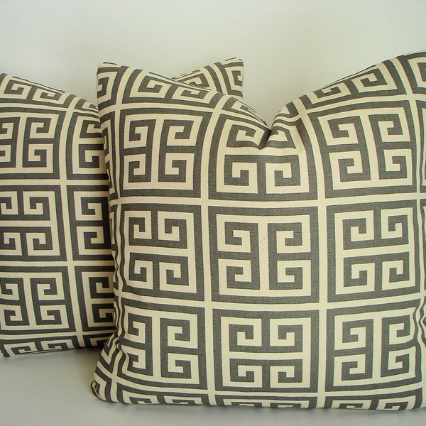 Greek Key Pillow Covers 18 x 18 Pillows Medium Gray Off White Pillows One Pair Pillow Covers Throw Pillows Toss Pillows Pillow Shams Cushion