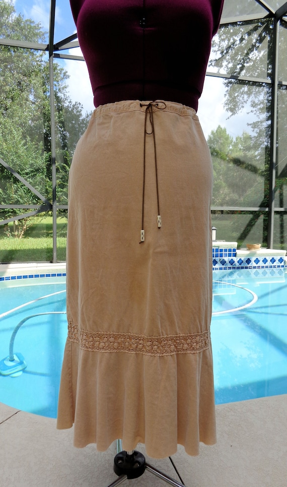 Corduroy Skirt Tan Skirt Long Skirt Size Large Ski