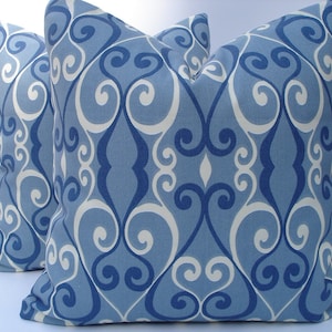 Blue Pillow Covers Handmade One Pair 18 x 18 Home Decor Blue and Off White Pillows Throw Pillows Pair Blue Pillows Cushion Covers