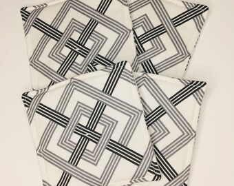 Coasters Mug Rugs Set of 4 Coaster Set Mug Rug Set Fabric Coasters Hostess Gift Housewarming Gift Reversible Coasters Geometric Mug Rugs