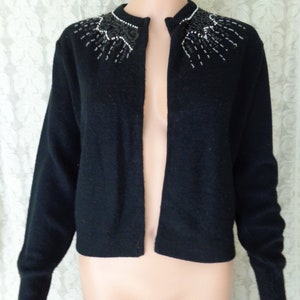 Vintage Beaded Sweater Black Beaded Sweater Unlined Sweater Free Shipping