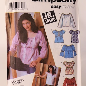 Junior Peasant Blouse Pattern Simplicity 5620 Size 7/8-15/16 Uncut FF Junior Sewing Pattern Clothing Pattern Easy To Sew Free Shipping