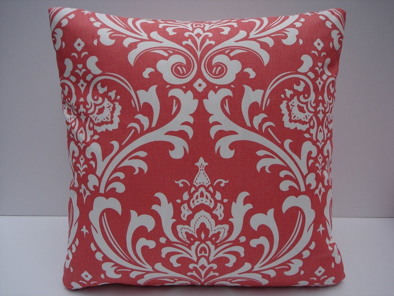 Damask Pillow Covers Coral and White Pillows One Pair 18 x 18 Handmade Decorative Throw Pillows Toss Pillows Accent Pillows Accent Pillows image 2