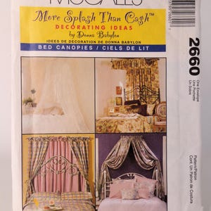 May include: A McCall's sewing pattern envelope for bed canopies, numbered 2660. The white paper packaging features the title More Splash Than Cash and four color photographs showing various bed canopy styles, including sheer, floral, and plaid designs.