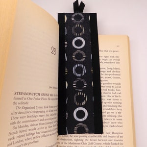 Bookmark Fabric Bookmark Black Bookmark Circle Print Gift for Booklover Handmade Bookmark Stocking Stuffer Gift Idea Free Shipping