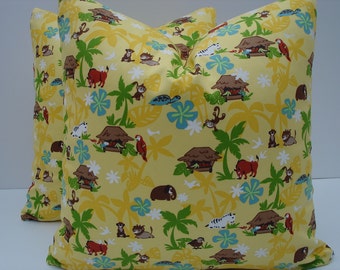 Kids Jungle Pillow Covers One Pair 16 x 16 Yellow Pillows Handmade Home Decor Kids Pillows Colorful Pillows Pair Yellow Pillows Cushions