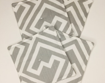 Coasters Mug Rugs Set of 4 Coaster Set Mug Rug Set Fabric Coasters Hostess Gift Housewarming Gift Reversible Coasters Geometric Mug Rugs