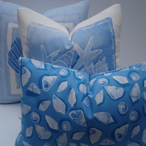 Sea Shell Pillow Covers Set of 3 Pillows 20 x 20 18 x 18 12 x 18 Blue and White Pillows Nautical Pillows Decoative Throw Pillows Accent image 2