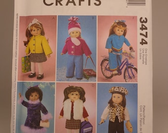 18" Doll Clothes Pattern McCalls3474 Doll Jacket Doll Top Doll Skirt Doll Vest Doll Pants Doll Beret Doll Hat Doll Scraf Uncut But Not FF