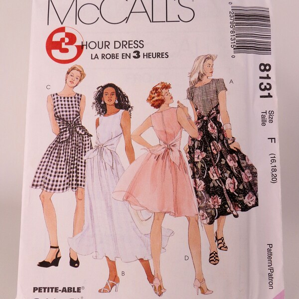 Dress Pattern McCalls 8131 Size 16-18-20 Uncut Pattern FF Clothing Pattern Womens Pattern Easy To Sew Pattern 3 Hour Dress Free Shipping