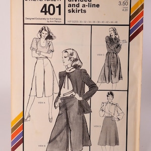 A Line Skirt Pattern Divided Skirt Pattern Culotte Pattern Stretch & Sew 401 Hip Size 30 To 46 Uncut Pattern FF Clothing Pattern Free Ship