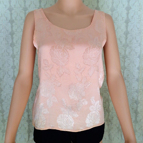 Vintage Top Summer Top Sleeveless Top Peach Top Size 10 Top Womens Top Slinky Top Small Top Woven Top Scoop Neck Top Ladies Top Tank Top