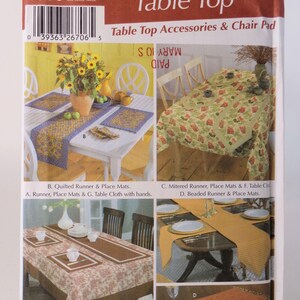 May include: Simplicity sewing pattern number 5530 for a table top. The pattern includes instructions for making a table runner, place mats, and a table cloth. The pattern also includes instructions for making a chair pad. The pattern is for one size.