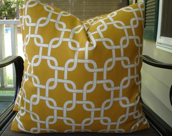 Yellow White Pillow Covers One Pair 18 x 18 Handmade Geometric Pillows Chain Link Pattern Indoor Outdoor Pillows Throw Pillows Colorful