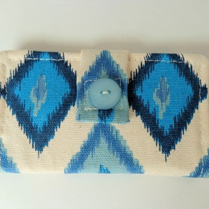 Tarjetero Tarjetero Tarjetero Tarjetero de viaje Monedero Organizador Estuche para tarjetas Tarjetero de tela Ikat azul