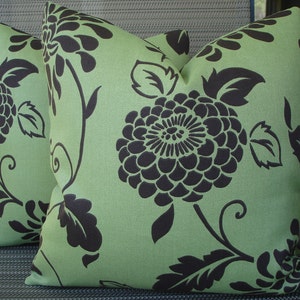 Floral Pillow Covers One Pair 16 x 16 Handmade Olive and Dark Brown Home Decor Decorative Throw Pillows Cushion Covers Accent Pillows