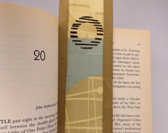 Bookmark Fabric Bookmark Aqua and Tan Bookmark Gift for Booklover Handmade Bookmark Stocking Stuffer Gift Idea Free Shipping