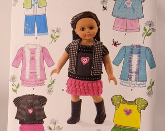 18" Doll Clothes Pattern Doll Shorts Pants Skirt Blouse Vest Camisole Coat Simplicity 1902 Uncut Pattern FF Craft Pattern Free Shipping