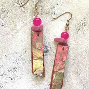 Festive pink dangles upcycled artist palette