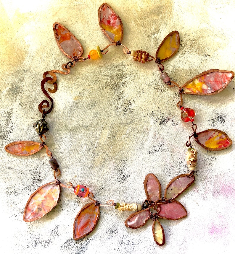 Coral Calder necklace upcycled artist palette